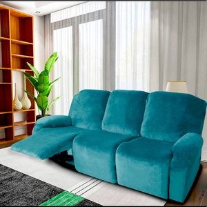 8 Pieces Teal Velvet Slip Cover for Recliner Sofa